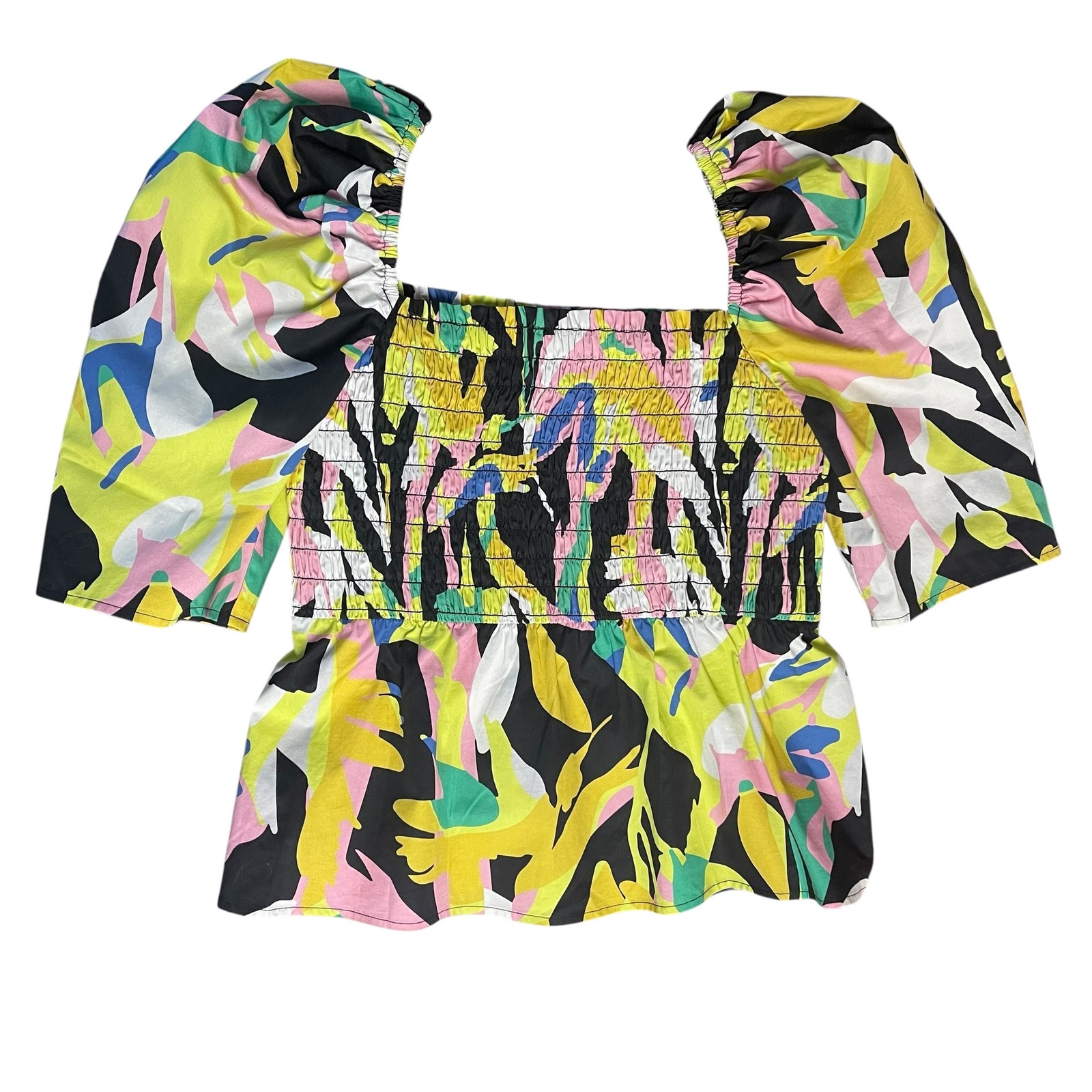 Crosby By Mollie Burch Womens Smocked Puff Sleeve Peplum Top Size S